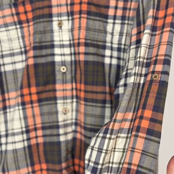 The North Face Plaid Flannel Shirt M Orange Brown Cream Button Up 100% Cotton - Picture 2 of 8